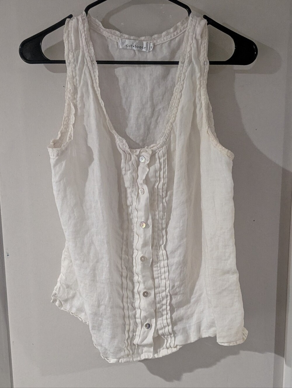 Vintage cut loose White Linen Button-Front Camisole